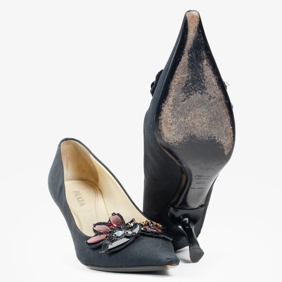 Prada Black Embellished Comma Kitten Heel Pump - Picture 8 of 12